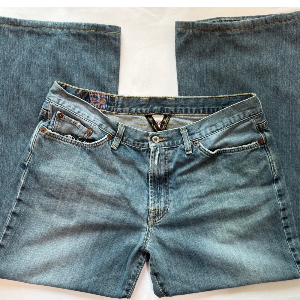 Vintage Lucky Brand Gene Montesano Wide Leg Flare Jeans Size 34x28 Low Mid Rise